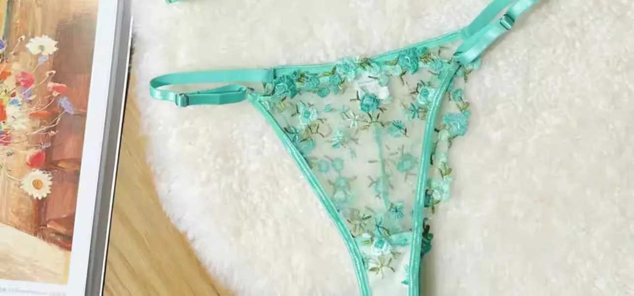 French Floral Bra Set Women | Sweet Sexy Sheer Mesh Lace Transparent Underwear Set | Practical & Feminine MOYISU Sexy Panty Set — image 21