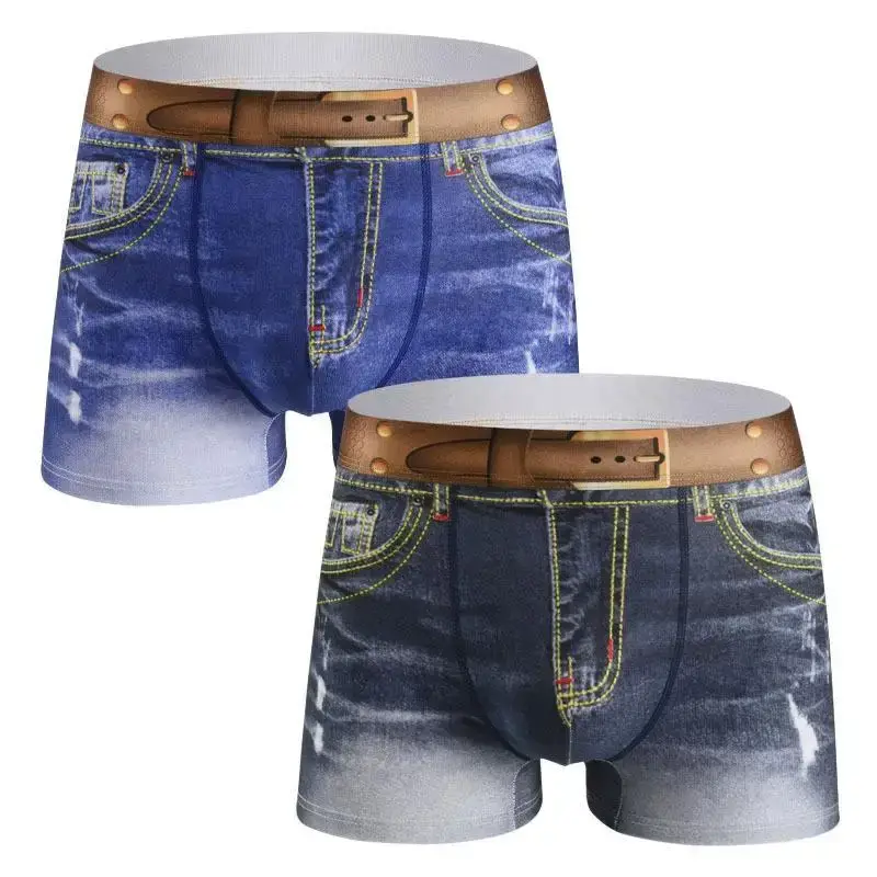 1PCS Panlalaking damit na panloob na denim print cotton na hugis U na disenyo, breathable na boksingero, panlalaking cotton na komportable — image 2
