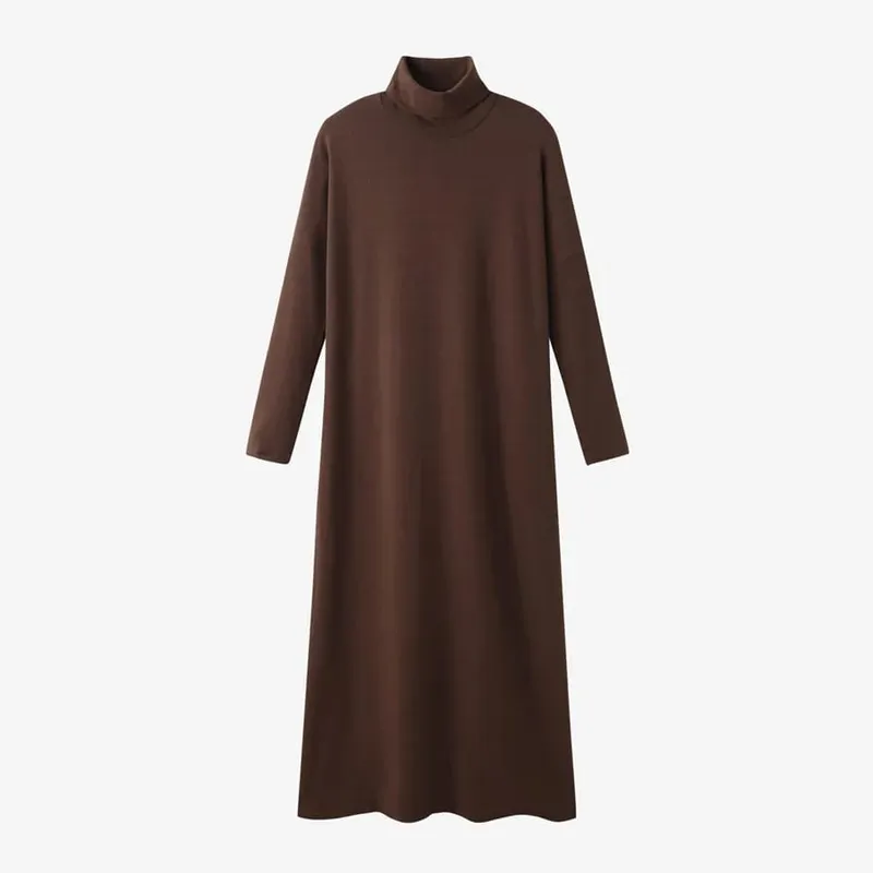 AS 2024 winter turteneck thicken ribbing dress malambot at kumportableng basic turn-down collar maxi dress ( Ipadala sa loob ng 1 araw) — image 8