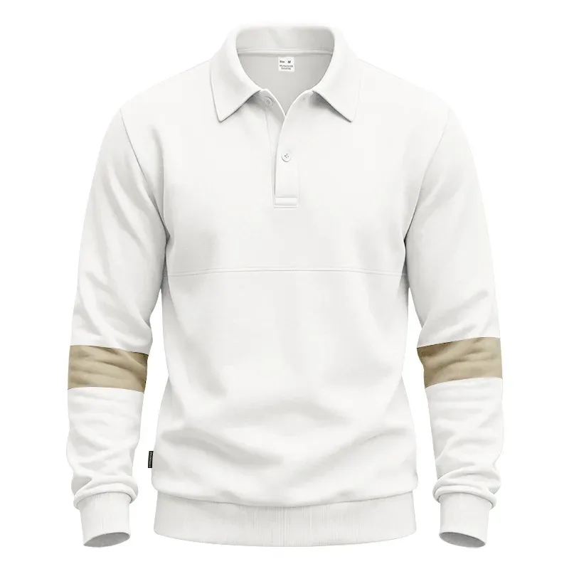 Men Lapel Polo Sweatshirt, Color Block Long Sleeve Pullover, Loose Solid Casual Top for Spring Autumn Daily Outfit — image 18