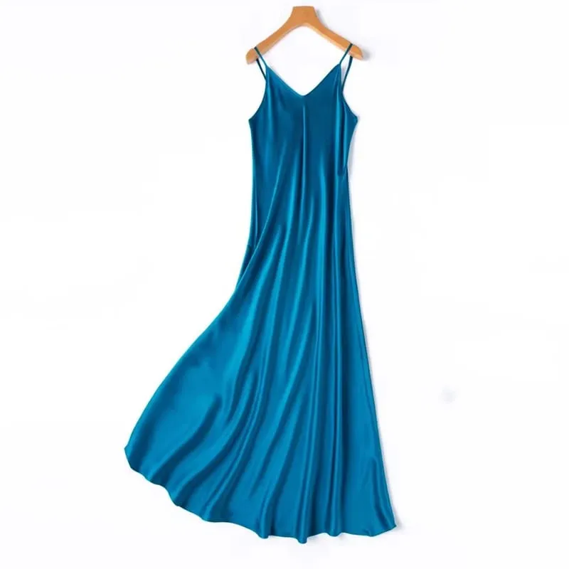 2026 Pambabaeng Fashion Bagong 21MM 100% Natural Mulberry Silk Plain Satin Extended French Sexy Adjustable Shoulder Strap Solid Dress — image 14