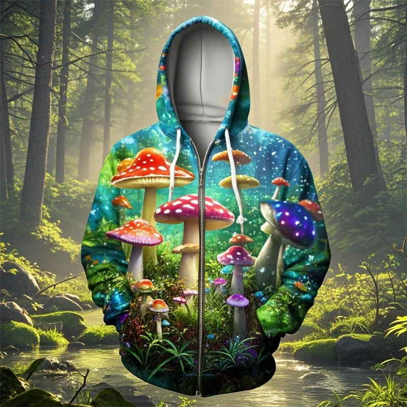 Cogumelo 3D Impressão Zipper Hoodie Homens Mulheres Casual Moda Moletom Com Capuz Masculino Oversized Agasalho Hoodies Homem Casaco Roupas — image 11