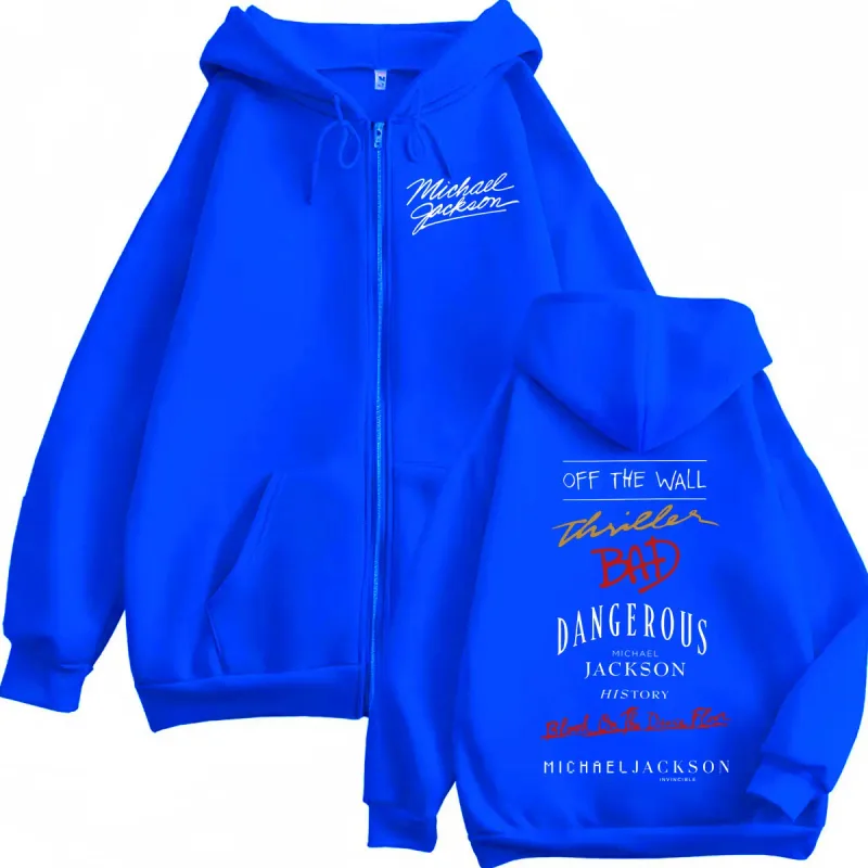 Cantor de rock dos anos 90 Michael Jackson Álbum Impressão Zíper Moletom Com Capuz Moda de Alta Qualidade Zip Up Pulôveres Homens Mulheres Moletons Oversized — image 5