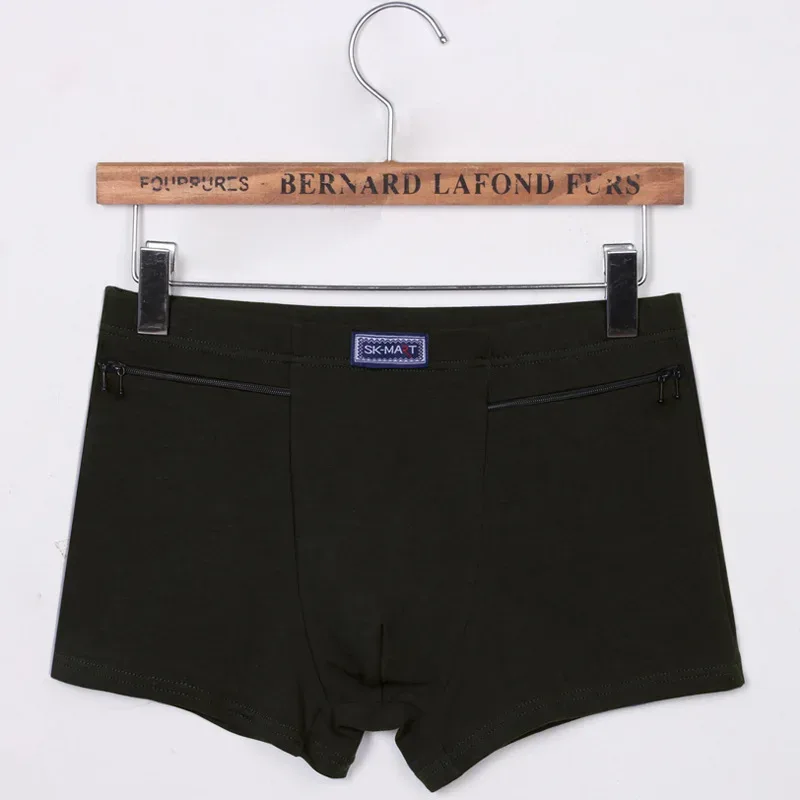Cuecas boxer masculinas com bolsos, cuecas antirroubo, dois bolsos com zíper, cuecas de algodão, cuecas boxers masculinas, shorts de saque 3256802472559571