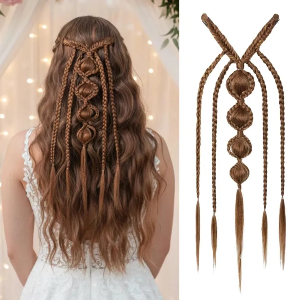 Synthetic Clip in Braid Hair Extensions - Boho Festival Princess Braid Hair Extension Fairy Cosplay Wedding Hairpiece for Women — image 9