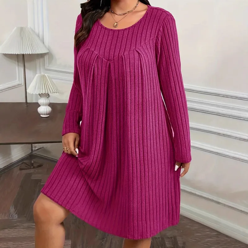 2025 Autumn/Winter Dress Women Fashion Plus Size Long Sleeve Dresses Casual Patchwork Loose Knitted Dress For Women Clothing 5XL — image 4