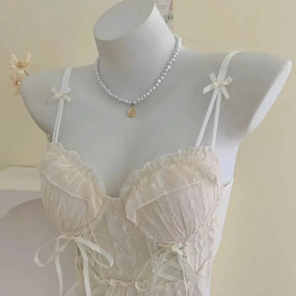 Sweet Lace Push Up Bra Set For Lady Small Bust Ruffle Mesh Cross Bandage Strappy Sexy Pure Desire Lingerie Underwear — image 3