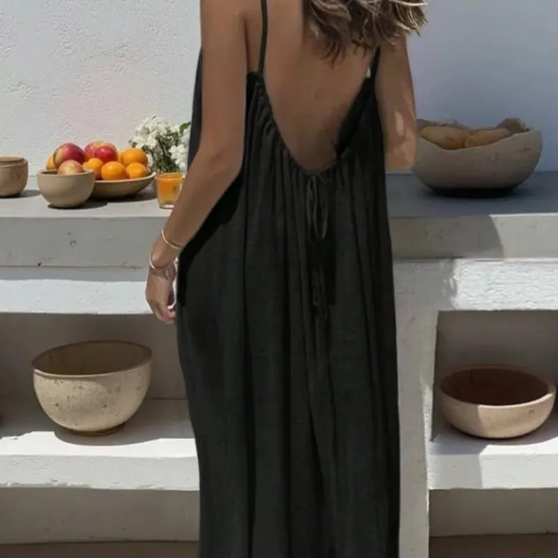 2026 Solid Color Vacation Cool Homewear Loose-Fit Spaghetti Strap Dress Women's Casual Homewear Summer Dress — image 4