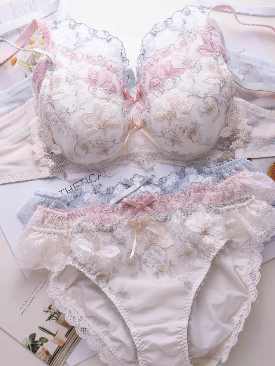 Conjunto de lingerie doce estilo japonês, conjunto de sutiã fino bordado com copo raso tipo 2 — image 2