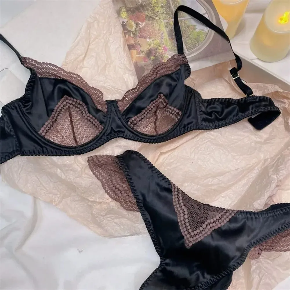 Women French Satin Lace Bra 32-38 Ultra Thin Minimizer Underwire Bra Side Support Anti Sag Lingerie Gather Chest Daily Underwear — image 6