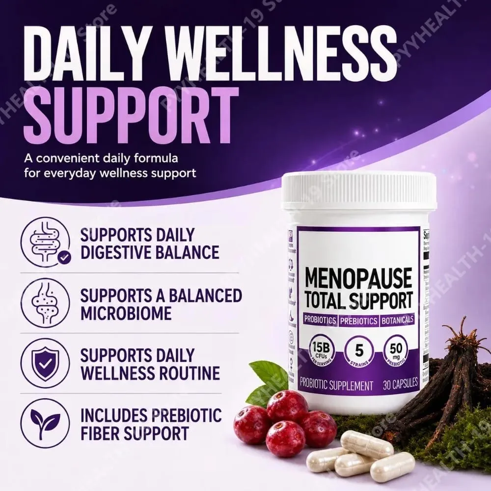 Menopause Total Support Probiotic Capsules 15 Billion CFU 5 Strains Prebiotic For Digestive Microbiome Wellness Adult 30 Count — image 2
