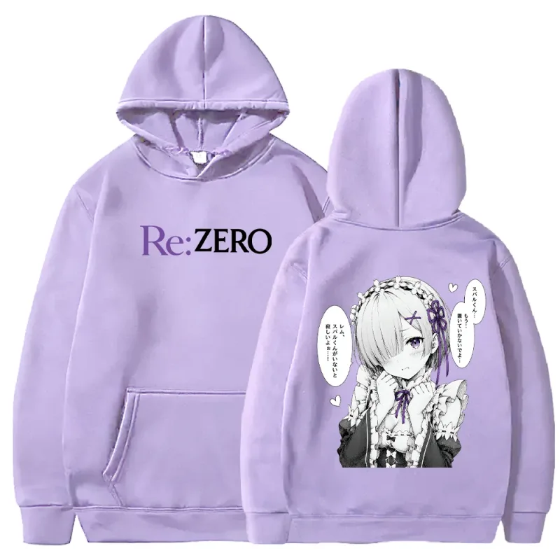 Rem manga re: zero impresso hoodies moda harajuku streetwear roupas masculinas femininas outono manga longa casual velo com capuz pulôver — image 8