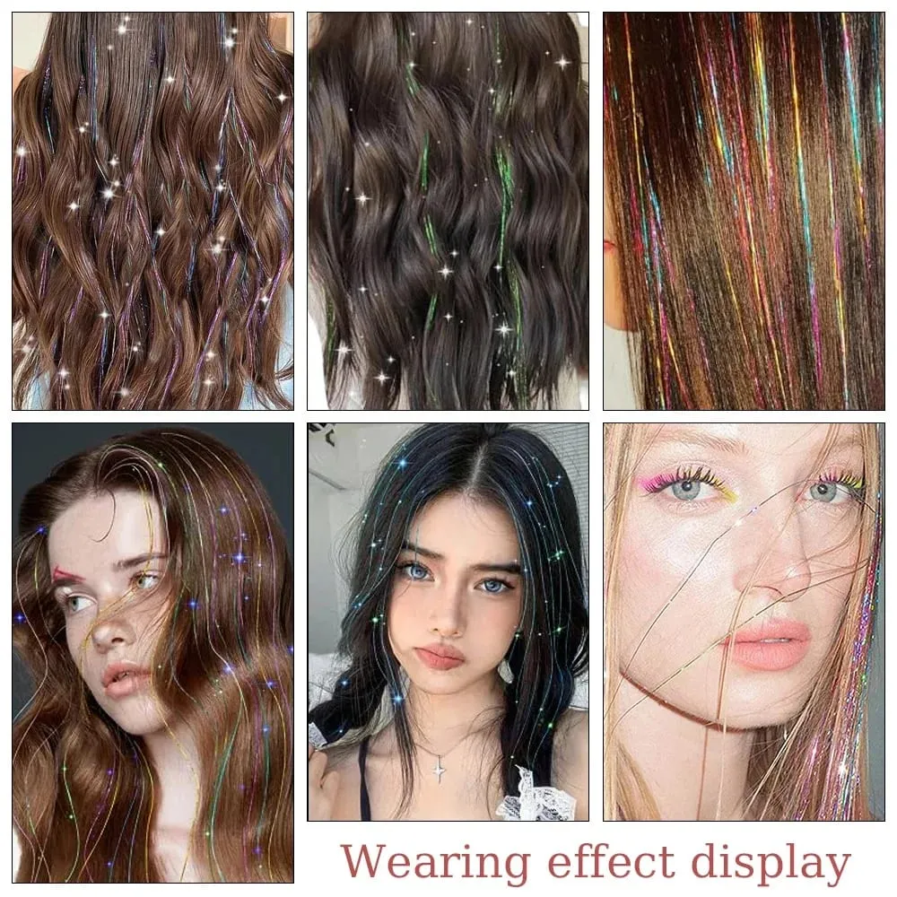 6Pcs Hair Tinsel Clip in Hair Extensions 20 Inch Synthetic Colorful Shiny Sparkle Glitter Tinsel Hair for Women Girls Cosplay — image 7