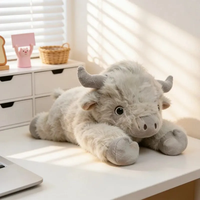 40cm Highland Cow Stuffed Animals Plush Lying Cattle Pillow Sofa Backrest Bed Cushion Birthday Gifts — image 3