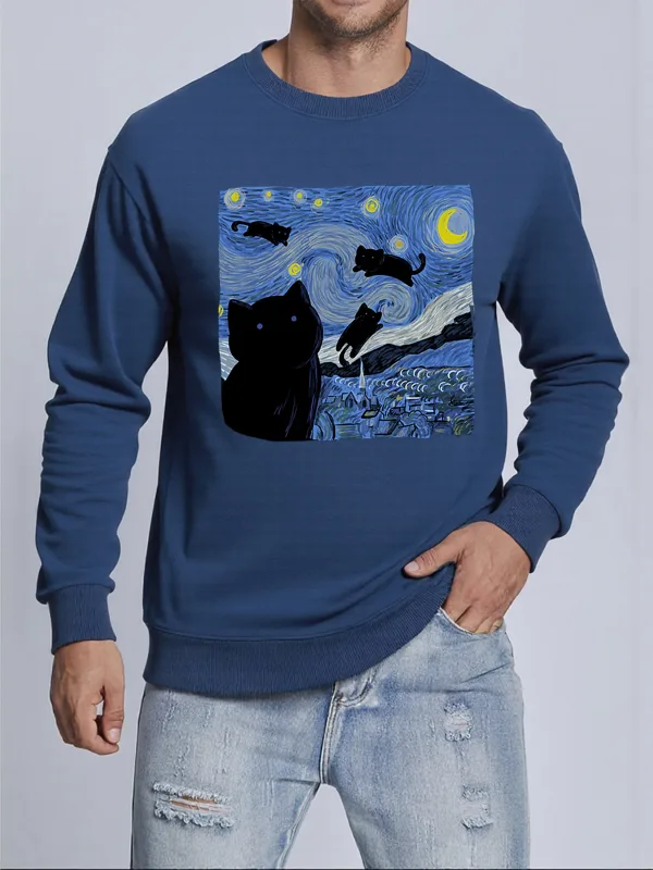 Van Gogh Starry Night Cat Printed Pullovers Unisex Thicken All-Match Sweatshirt Hip Hop Loose Hoodie Autumn Casual Sweatshirts — image 16