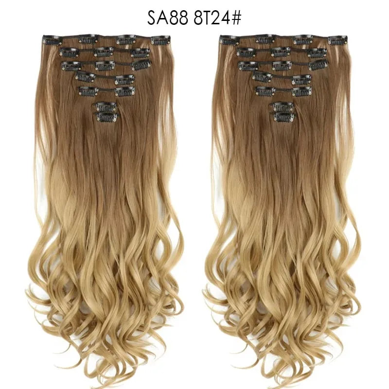 Clip in Long Wavy Synthetic Hair Extension 22 Inch 7PCS Thick Hairpieces Fiber Double Weft Hair for Women — image 10