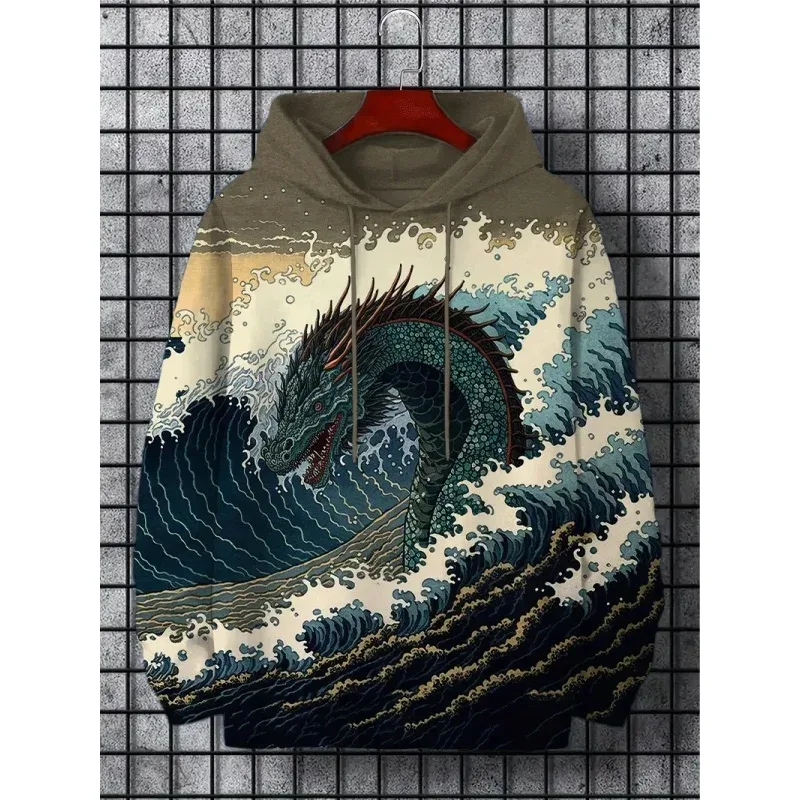 3D Printed Waves Noodles Hoodie Para sa Mga Lalaki Cool Wolf Pattern Long Sleeve Tops Casual Sweatshirt Harajuku Pullover Loose Hoodies — image 7