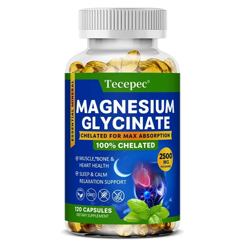 Suplemento de Glicinato de Magnésio Altamente Absorvido Suporta Relaxamento e Recuperação Muscular Biodisponibilidade Máxima 120 Cápsulas