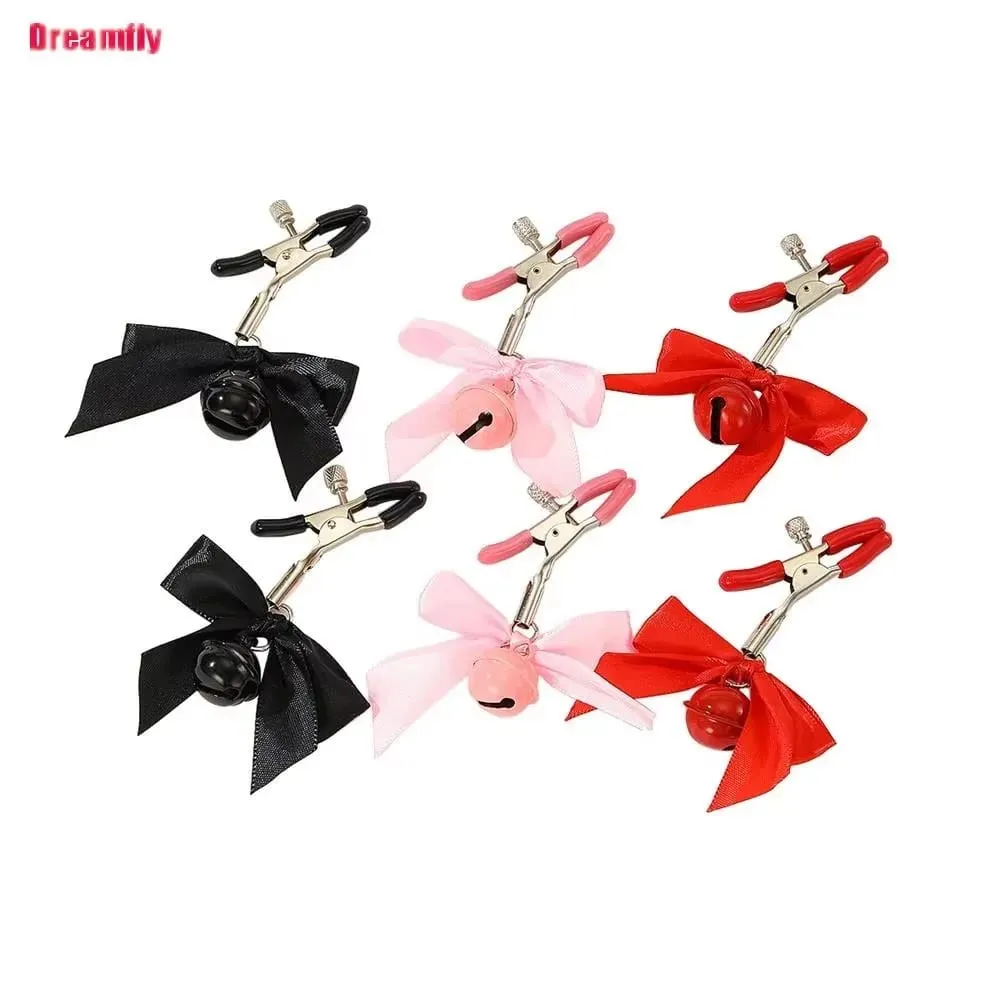 1 Pair Bowknot Small Bell Nipple Clamps Metal Breast Stimulation Exotic Accessories Bondage Hairball Sexy Women's Sex Toys — image 3