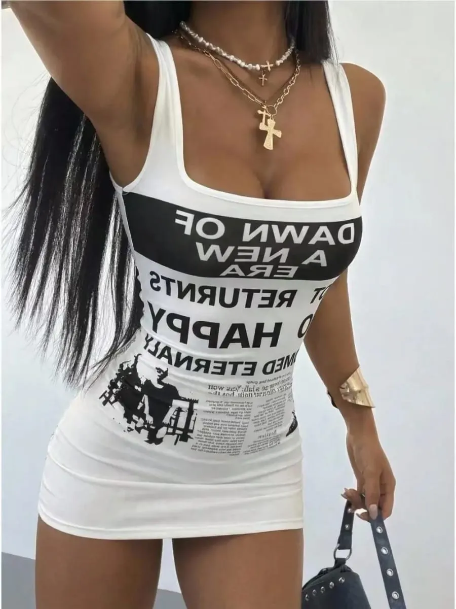 Women Square Neck Sleeveless Cami Bodycon Mini Dress Slim Fit Short Outfit Streetwear For Club Party Night Daily Casual Fashion — image 6