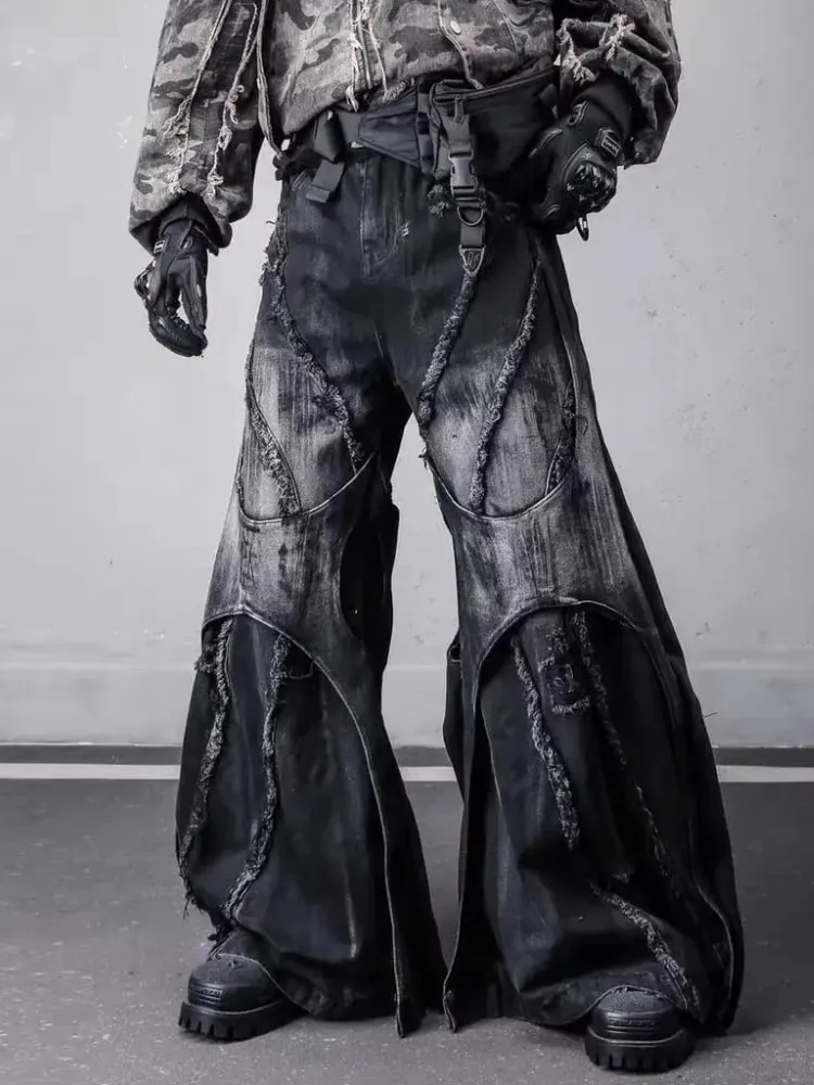Patchwork Denim Trouser Vintage Men's Oversize Cargo Jeans Pants Clothes Y2k Baggy Flare Jeans Harajuku Japanese 2000s Style — image 7