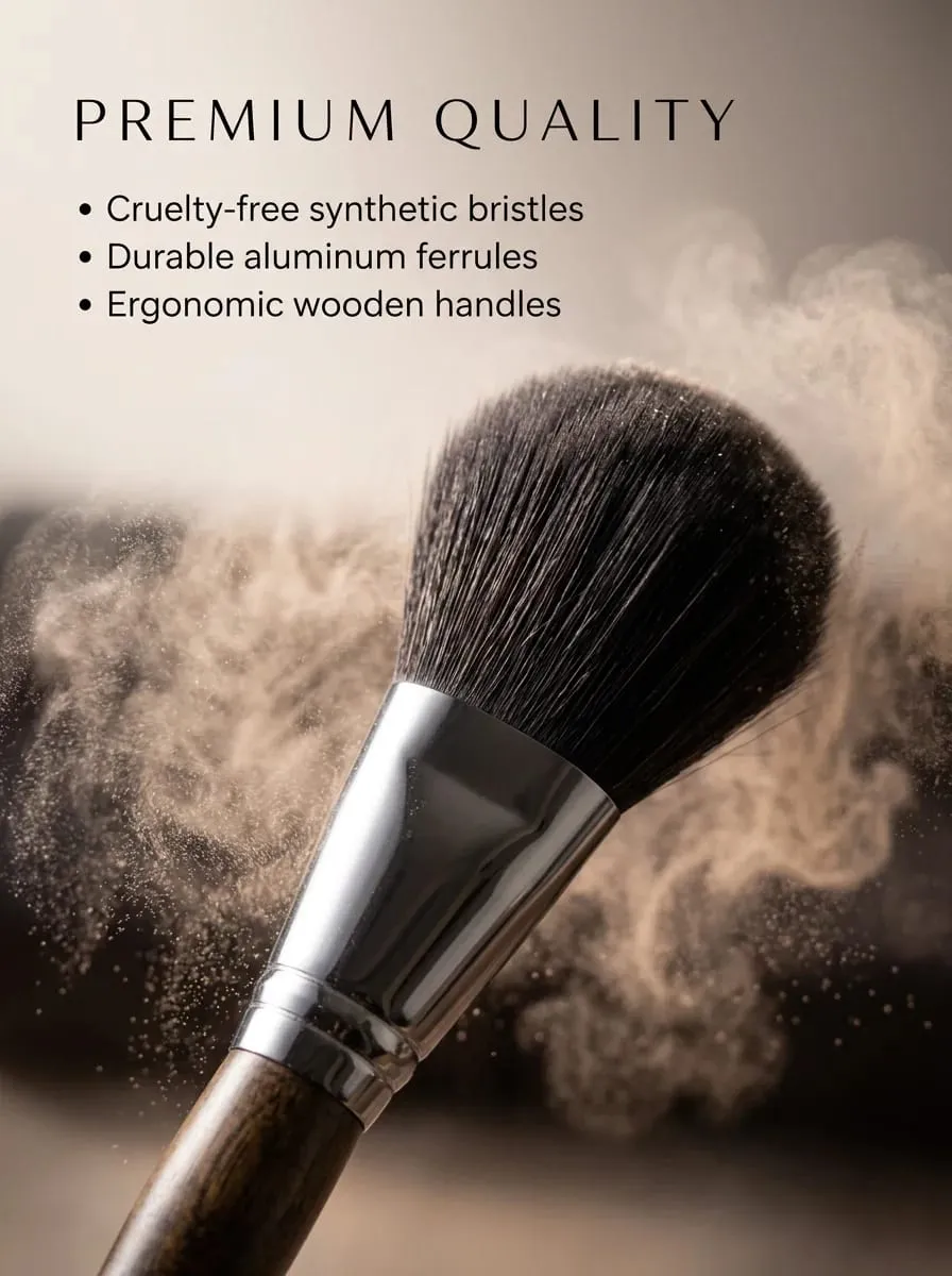 32Pcs Professional Makeup Brush Set Wooden Handle Cosmetic Brushes Foundation Eyeshadow Blush Brush with PU Storage Bag — image 6
