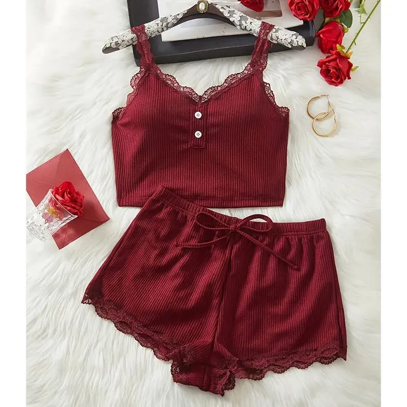 Solid-Color 2-Piece Summer Underwear Set Sexy Lace Bra Breathable Intimate Lingerie Fashion Home Wear Soft Seamless Bras Shorts — image 1