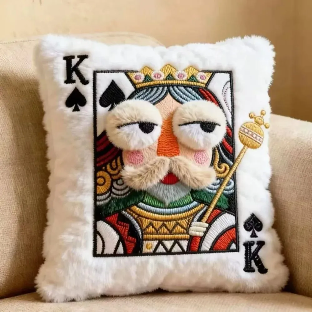 Patchwork Style Poker Card Cushion 3D Big Eyes High-Value Design Embroidered Pillow Card Game Theme Patchwork Pillow Gift Giving