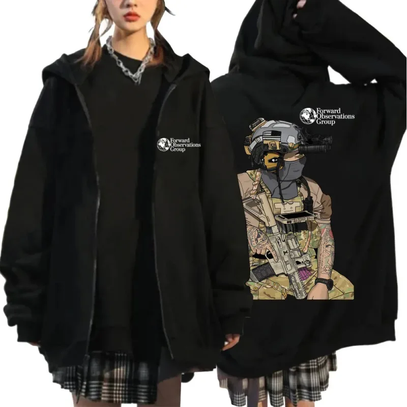 Forward Observations Group Graphi Zip Up Hoodie Fashion Skeleton Gothic Sportwear Men Women Fleece Loose Jackets Streetwear Male