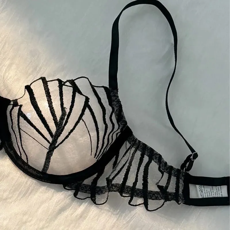 New Women's Bra Set Sexy Lace Mesh Lingerie Set Ultra Thin Breathable Comfortable Lightweight Scallop Transparent Lingerie Set — image 5