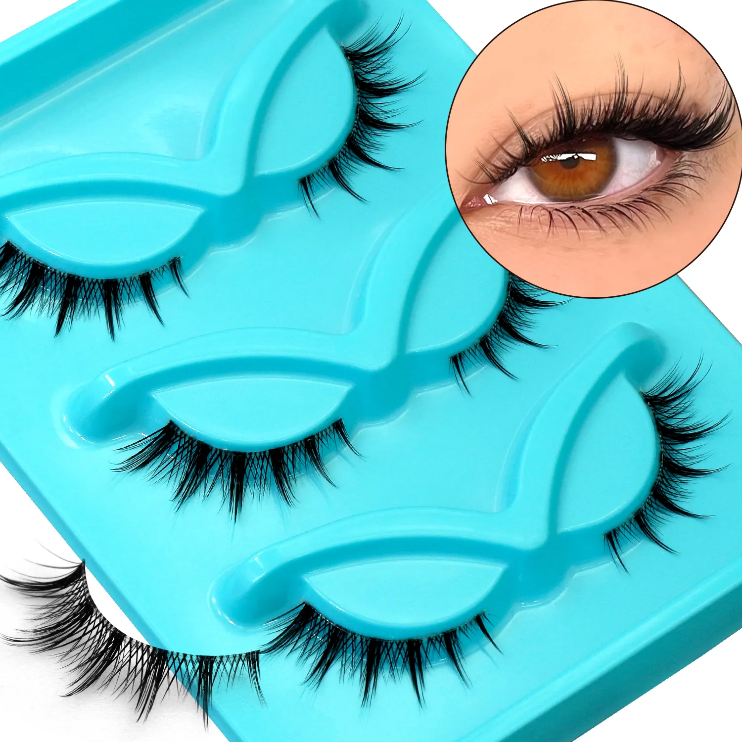 3pairs Manga Lashes Natural Cat Eye Eyelashes Clear Band False Eyelashes Natural Look Fake Lashes Strips Makeup — image 3