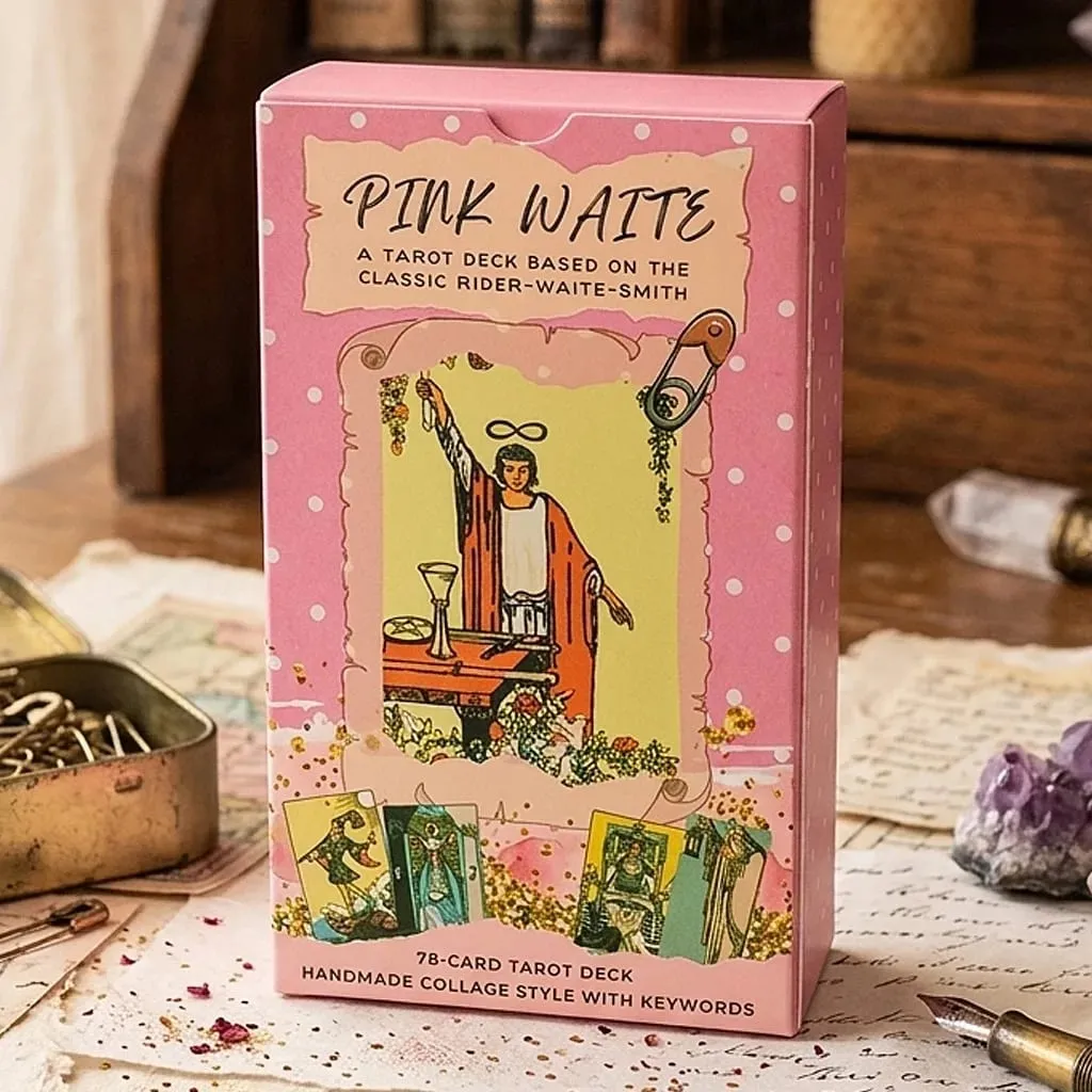 Różowy Waite Tarot marzycielski różowy kolaż talia tarota 78 estetycznych kart tarota Kawaii ze znaczeniami 12*7cm podwójnie tłoczone — image 2