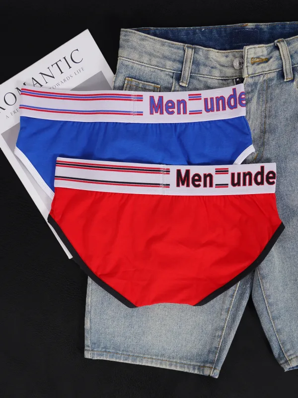 Men's Cotton Color Block Briefs, Pump! Logo Wide Waistband Low Rise Sexy 3D Convex Pouch Underwear — image 4
