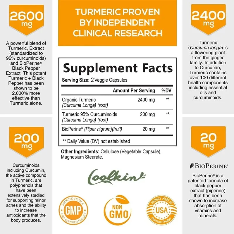 Triple Strength Turmeric Capsules with BioPerine 95% Curcumin Complex Supplement — image 2