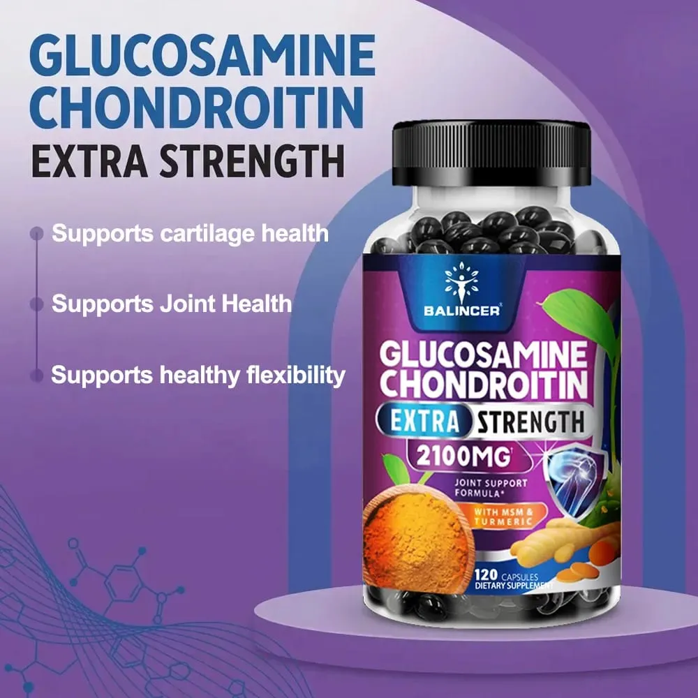 Glucosamine Chondroitin Capsules with Turmeric Root for Support Stress Relief Bone Joint & Immune Health Dietary Supplement — image 2