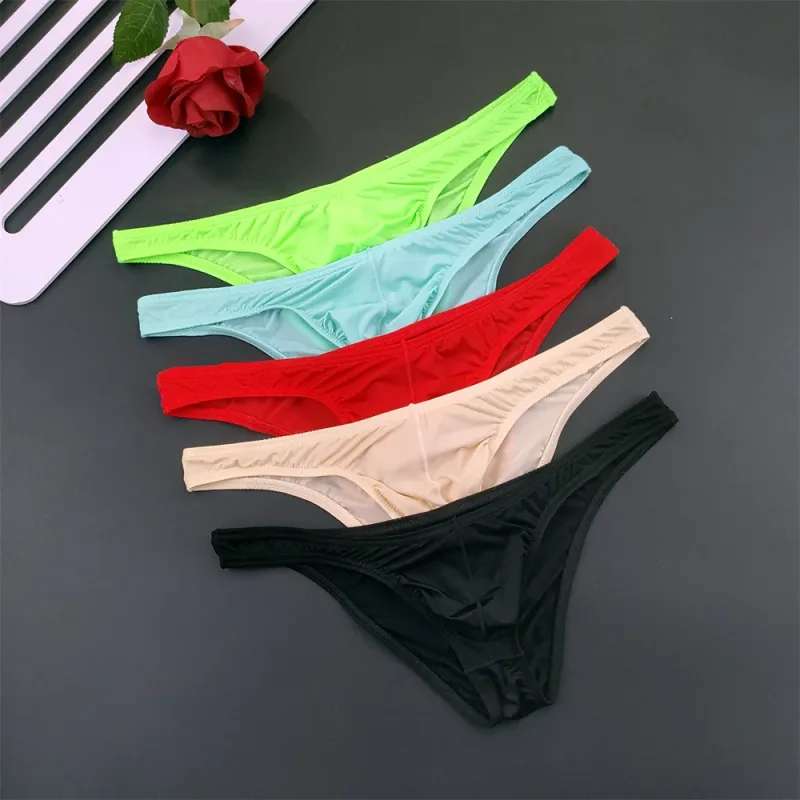 5Pcs New Youth Men's Ice Silk Brief U Pouch Underwear Low Waist Ultra Thin Transparent Underpants Sexy Plus Size Male Panties — image 22