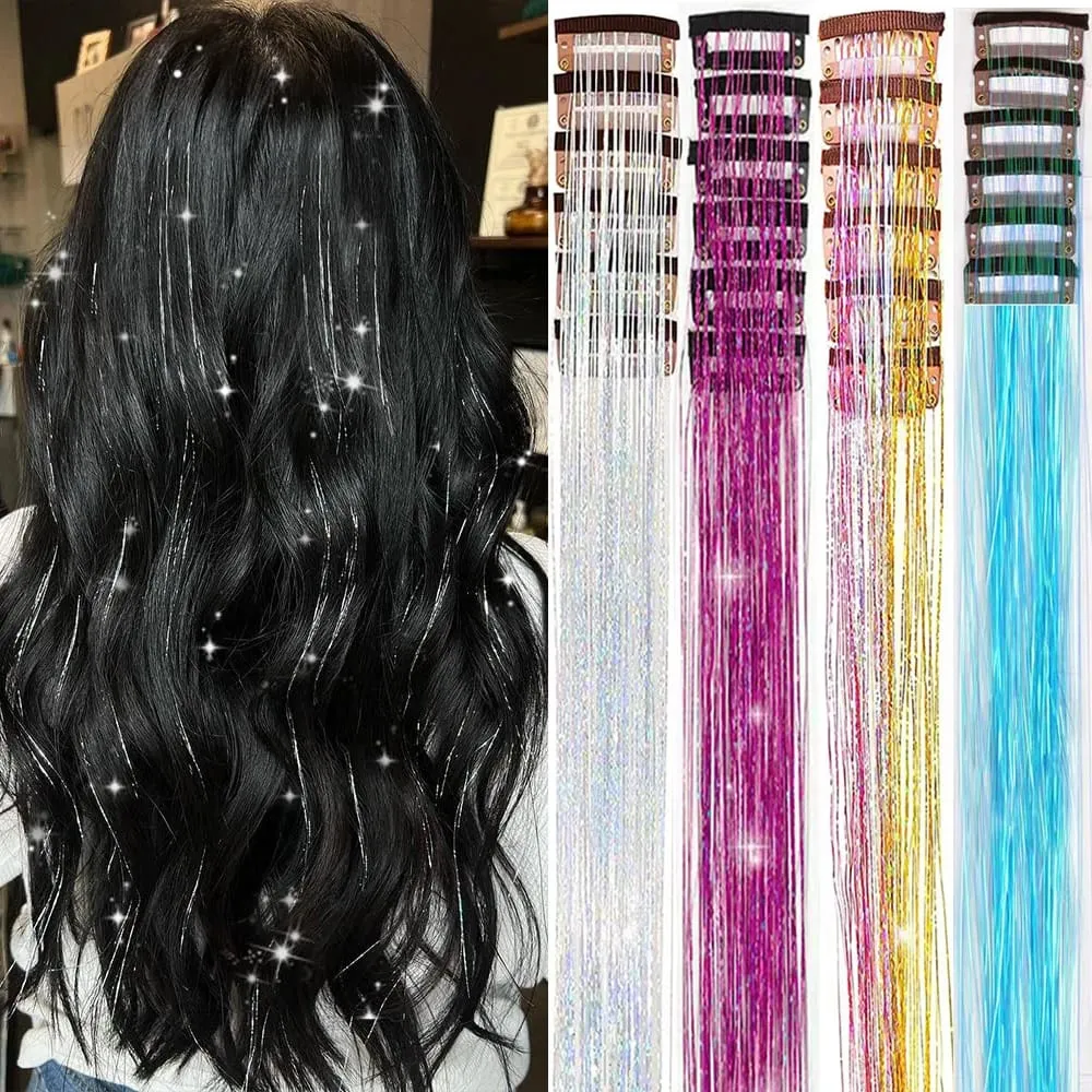 Synthetic Hair Clips in Glitter Tinsel Hair Extensions 20 Inch 6 PCS/Set Heat Resistant Sparkle Clip in Hair for Girls Women — image 2