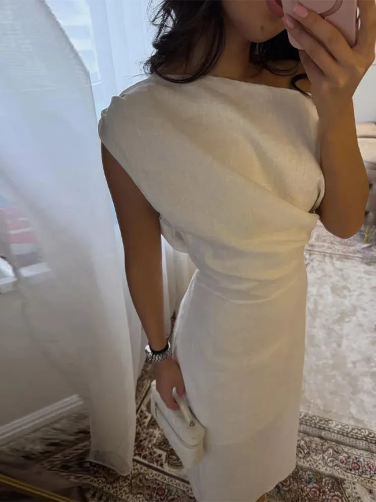 Vestidos maxi de linho fora do ombro feminino fino cintura-cinching hip-envoltório tornozelo comprimento vestido 2026 novas senhoras verão sólido outwear — image 5