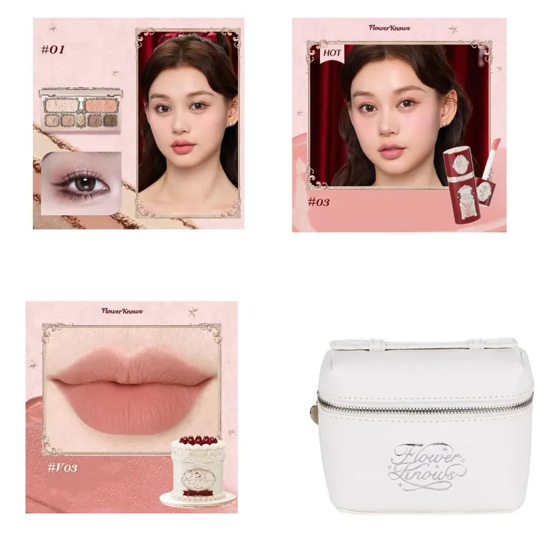 Flowerknows Makeup Set Gift Kit Shimmer Full Box Blush Long Lasting Velvet Lip Cream na may Bag Kit De Maquiagem — image 11