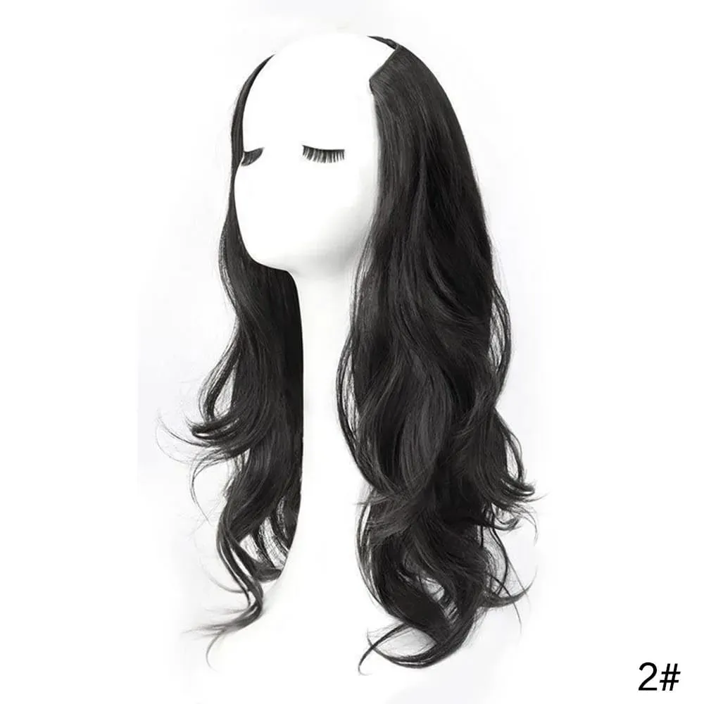 20Inch Synthetic Long Curly Hair Extension 4 Clips V-shape Natural Brown Black Hairpiece for Women