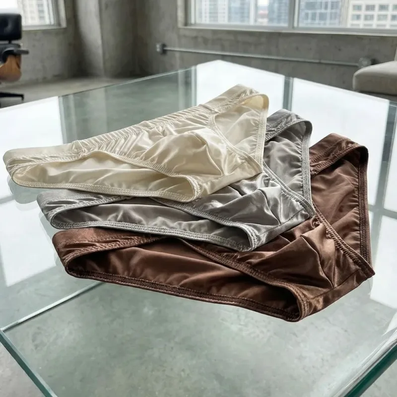 Comfortable Low Waist Men Thin Panties Male Lingerie Simple Men's Underwear Underpants Satin Silk Briefs Gifts — image 1