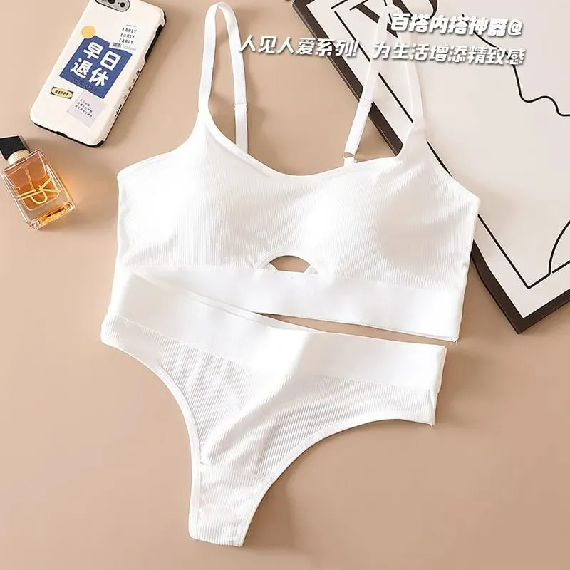 Women's Push-Up Sports Seamless Bra And Panties Set Cotton Hollow out U-Back Lingerie Set Comfort Sexy Underwear Solid Intimates — image 11