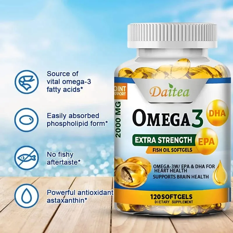 Daitea Omega 3 halolaj – EPA és DHA 2000 Mg – 60/120 kapszula – Általános egészség és immunrendszer támogatása GMO-mentes, gluténmentes — image 2
