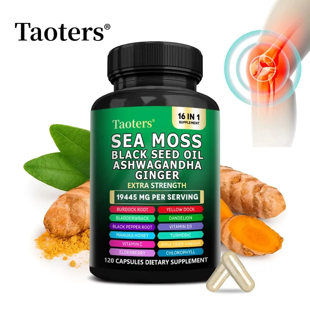Dietary Supplement with Sea Moss Black Seed Oil Ashwagandha & Ginger - Helps Skin Health Immune Support Improve Sleep & Mood — image 1
