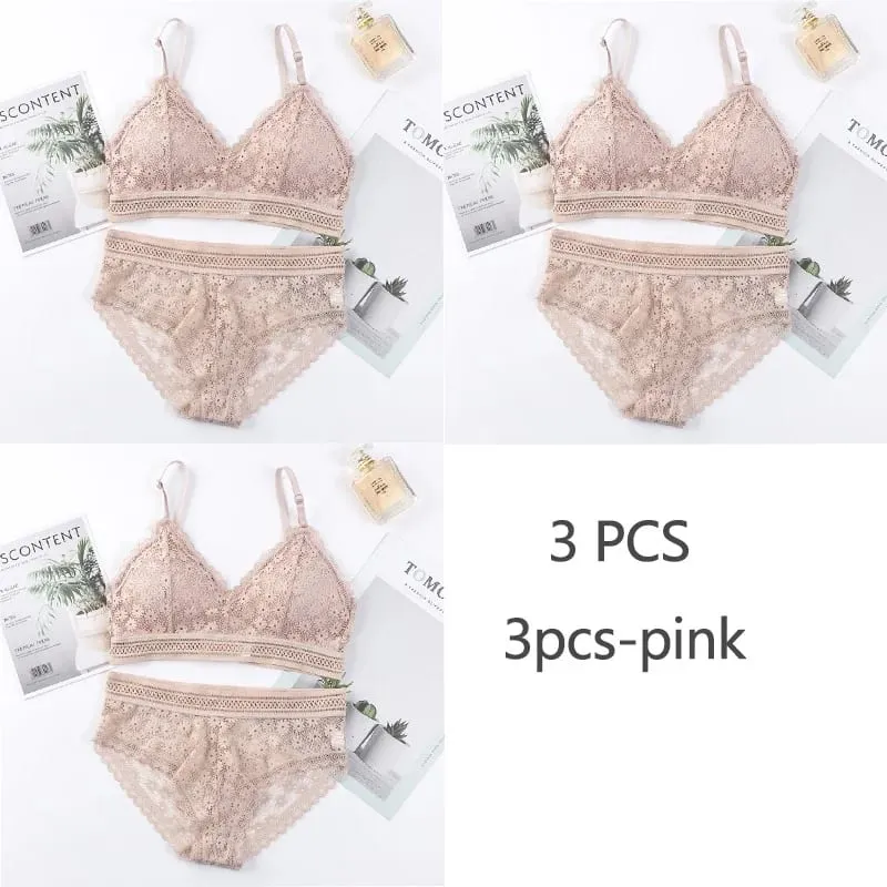 3 Piece Set Bra Sexy Lace Beauty Back Suit Underwear Magtipon ng Seamless Pambabaeng Kasuotang Panty Kumportableng Lingerie — image 16