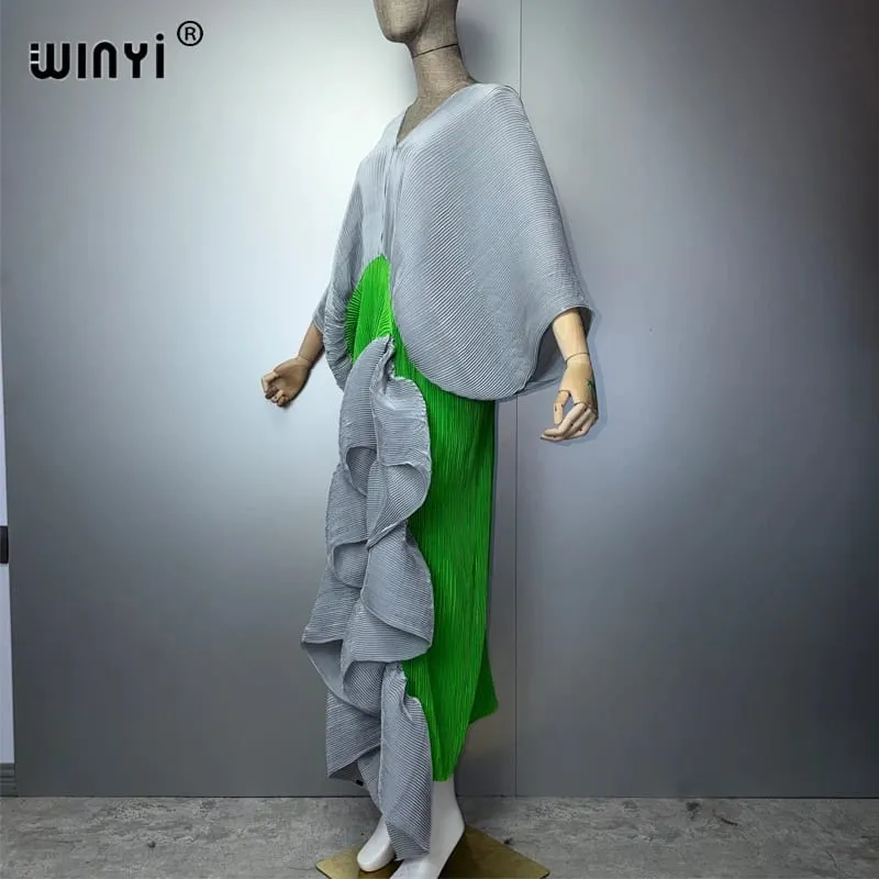 Ny veckad tunn klänning med hög gaffel för dammode strandtäckande muslimska Kaftan Abaya Dubai lyx lång aftonklänning — image 3
