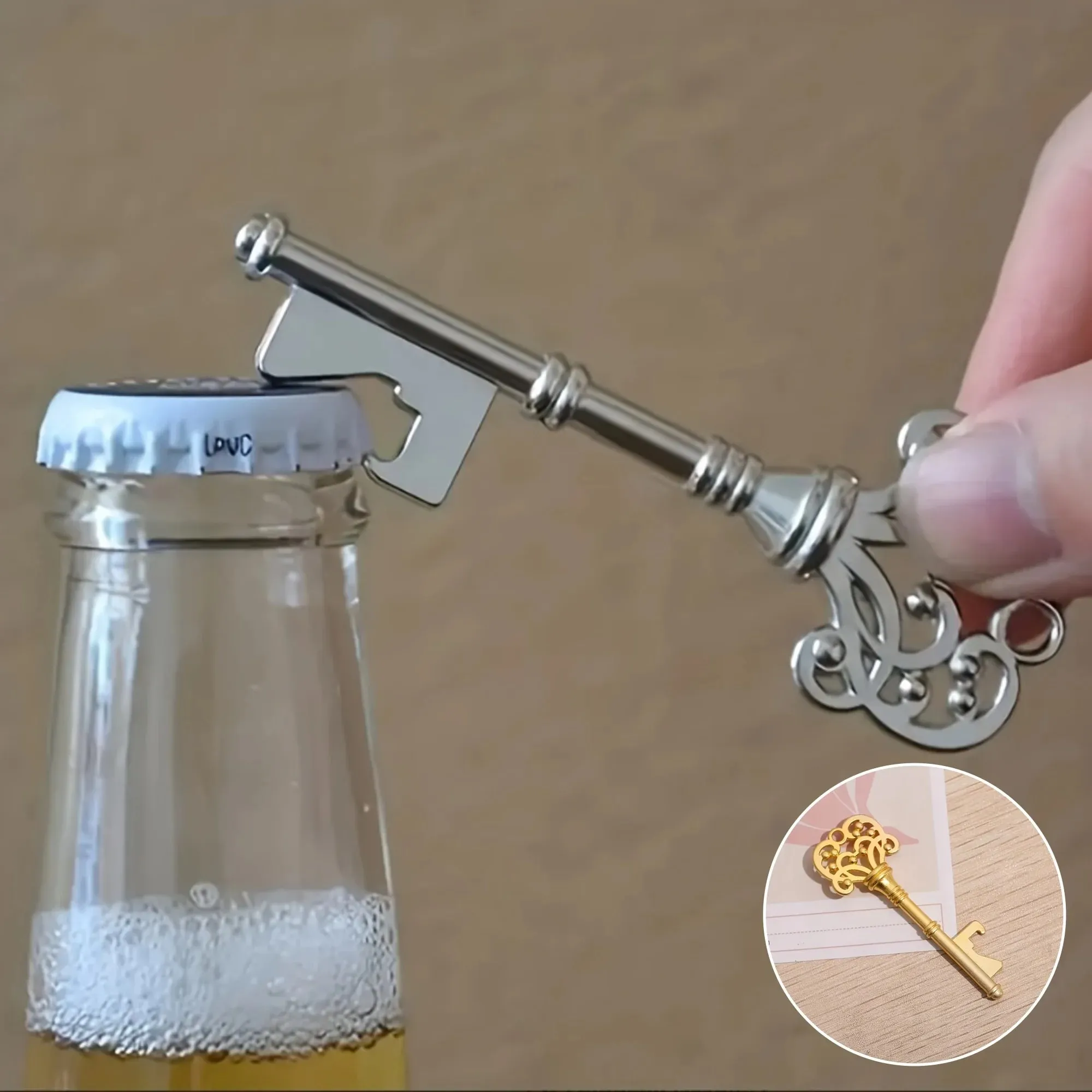 1pc Bottle Opener Vintage Crown Key Shape Bottle Opener Suitable For Bar Or Household Barware Tool Wedding Gift Kitchen Gadget — image 1