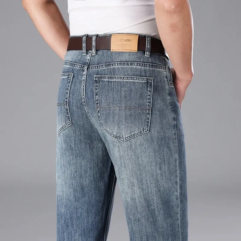 2026 Summer High Quality Brand Cloth Business Casual Men's Lightweight Straight Loose Jeans Classic Retro Thin Cotton Trousers — image 1