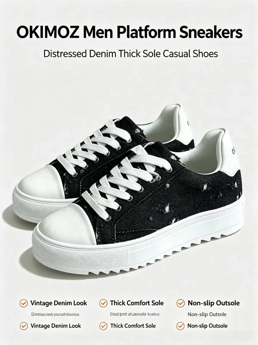 Okimoz Men Distressed Ripped Platform Canvas Sneakers Autumn Winter Low Top Lace Up Casual Campus Daily Skate Walking Shoes — image 7