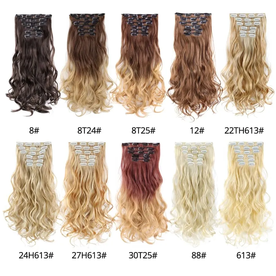 Black Clip In Extensions Straight 22" Long Synthetic Thick Clips On Hair Piece For Women 6Pcs/Set Curly Full Head Weddings Daily — image 4